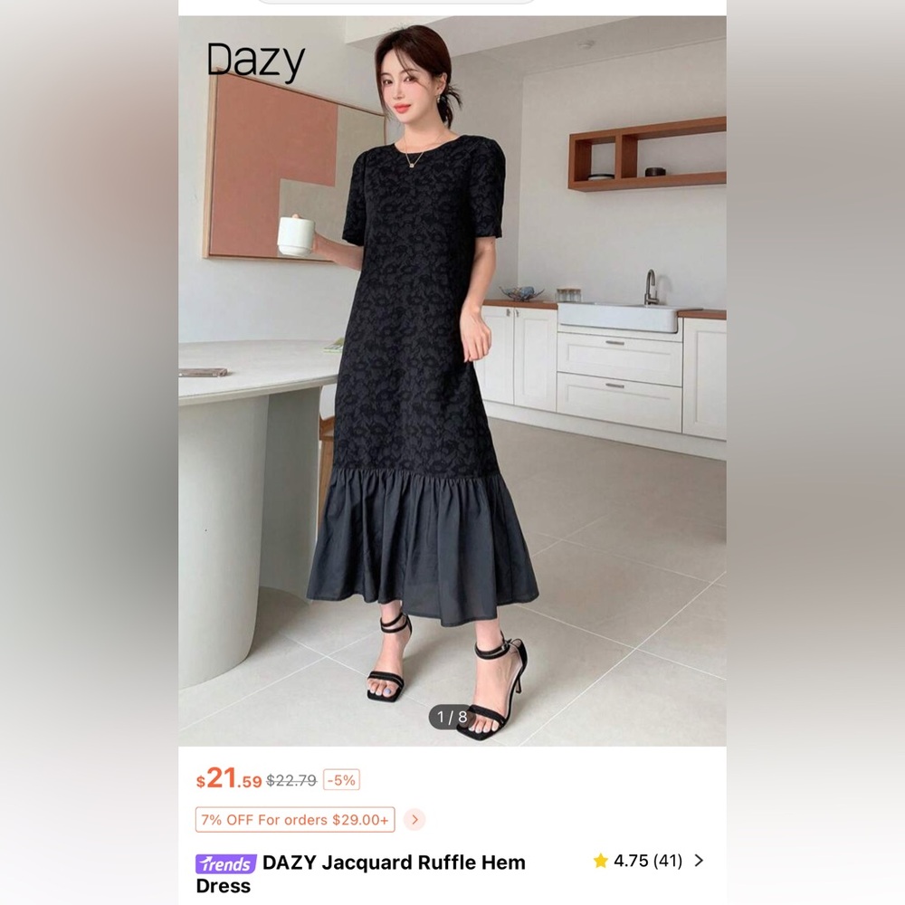 Jacquard thick midi dress with ruffle bottom